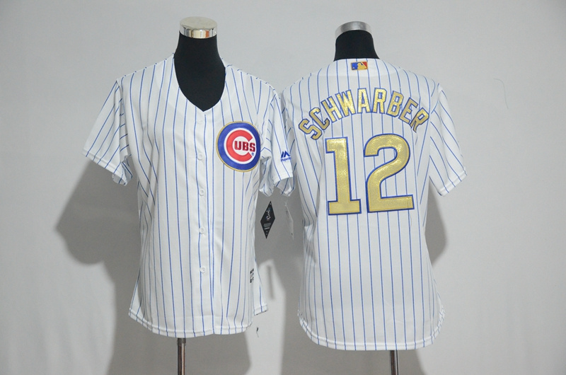 Womens 2017 MLB Chicago Cubs #12 Schwarber CUBS White Gold Program Jersey